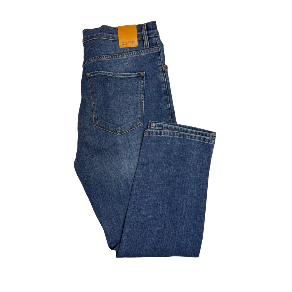 DU/ER Mens Straight Leg Jeans Blue Medium‎ Wash Button Fly Denim 33X27